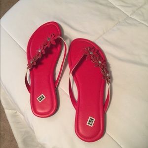 Red leather flower Sandals